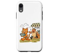 Gatto giocoso ruba pesce divertente mercato venditore Chase Custodia per iPhone XR
