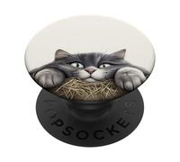 Gatto giocoso su balla di fieno oversize rustico PopSockets PopGrip Adesivo