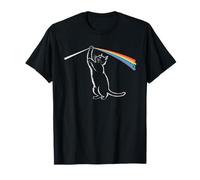 Gatto Giocoso Tocca L'Arcobaleno Whimsical Cat With Rainbow Maglietta