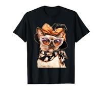 Gatto Glam con Occhiali da Sole Cappello da Strega Animale Boujee Halloween Maglietta