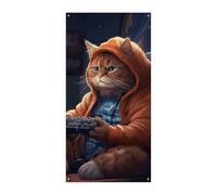 Gatto grasso che gioca giochi estivi copertura per porta grandi striscioni appesi copertura porta di benvenuto sfondo banner per porta d'ingresso festa primavera decorazione interna esterna