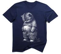 Gatto Grasso Scontroso Meme Umorismo Maglietta (2XL, Blu Navy)