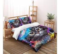 gatto grasso Set Di Biancheria Da Letto Copripiumino 2 Pezzi Comfort in Morbida Microfibra Per Coppia Adulti Doppia 1 Federa Double（200x200cm）