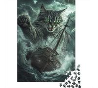 Gatto Grigio Gigante Puzzle per Adulti Puzzle 1000 Pezzi Tempesta Oceanica Vascello Antico Relax Decorazione Regalo Casa 52x38cm/1000pcs