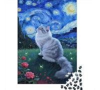 gatto grigio Jigsaw Puzzle Impossible 1000Pcs Scena notturna stellata Decorazione Per La Casa. Rilassamento E Intelligence Per Adulti E Ragazzi Da 14 Anni 1000pcs (75x50cm)