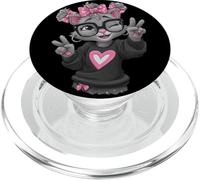 Gatto grigio Ragazza Doppio segno della pace Kawaii Pop Graphic Giocoso PopSockets PopGrip per MagSafe
