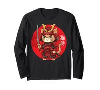 Gatto Guerriero Samurai Giapponese Ukiyo-e Art Anime Kawaii Maglia a Manica