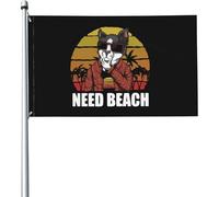 Gatto Ha Bisogno Di Tramonto Sulla Spiaggia Retrò Bandiere Da Giardino Divertente Garden Flag Con 2 Occhielli Bandiere Di Benvenuto Per All'Aperto Interni Fattoria 90X150Cm