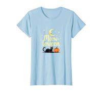 Gatto Halloween Meow-loween Zucca Luna Stelle Divertimento spettrale Maglietta, Donna, Celeste, S