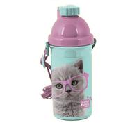 Gatto Happy Borraccia 500 ml con Cannuccia e Cordino Bambini Scuola Tempo Libero