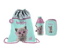 Gatto Happy Set Sacca Borsa Zaino Piatto Box Portamerenda Borraccia 500ml