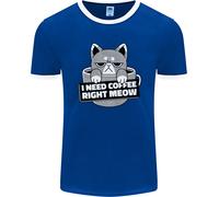 Gatto Ho Bisogno Di Caffè Proprio Adesso Maglietta Ringer Divertente Uomo FotL