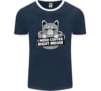 Gatto Ho Bisogno Di Caffè Proprio Adesso Maglietta Ringer Divertente Uomo FotL