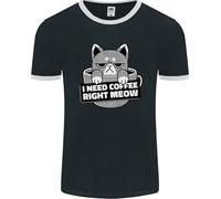 Gatto Ho Bisogno Di Caffè Proprio Adesso Maglietta Ringer Divertente Uomo FotL
