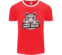 Gatto Ho Bisogno Di Caffè Proprio Adesso Maglietta Ringer Divertente Uomo FotL