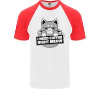 Gatto i Need Caffè Right Meow Divertente DA UOMO S/S Baseball T-Shirt