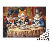Gatto in Costume Vittoriano Tea Party Puzzle 1000 Pezzi Gioco di Puzzle 1000 Pezzi Carta per Adulti Relax Concentrazione Decorazione Famiglia Regalo 52x38cm/1000pcs