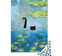 Gatto in dipinto stagno Puzzle Da 1000 Pezzi, Per Adulti E Bambini 8-12, Cartone Spesso Riciclato Premium,Gigli d'acqua con gatto Decorazione Murale, Puzzle Educativo 70x50cm/1000pcs
