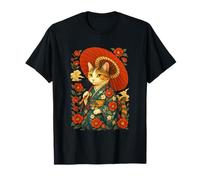 Gatto In Kimono Con Ombrello Arte Giapponese Stile Classico Maglietta
