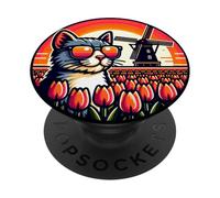 Gatto in Olanda! Divertente Zaanse Schans E Amsterdam Olandese Viaggio PopSockets PopGrip Adesivo