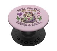 Gatto in tazza da tè Spill the Tea Not Love Single Cute Kitten PopSockets PopGrip Adesivo