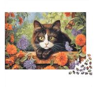 Gatto in un giardino fiorito Jigsaw Puzzle Giungla floreale 1000 Pezzi Cartone Riciclato Per Uomo E Donna, Rilassante Sfida, Regalo Compleanno Originale Immagini Vibranti 52x38cm/1000pcs