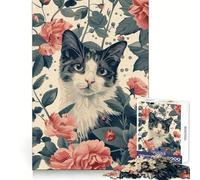 Gatto in un giardino fiorito Puzzle da 1000 pezzi per ragazzi Puzzle per il benessere mentale Tempo libero Piacere Incastro perfetto Bel regalo (50x75cm)