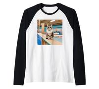 Gatto in Una Palestra Fare Ginnastica Maglia con Maniche Raglan