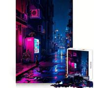 Gatto in una strada bagnata al neon, paesaggio urbano con distributore automatico, puzzle da 1000 pezzi per adolescenti, stimolante per la logica, antistress, divertente, senza cuciture, regalo