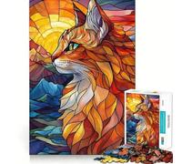 Gatto in vetrata artistica, puzzle da 1000 pezzi per adolescenti, gioco stimolante per la mente, attività domestica, taglio netto, regalo affettuoso 38x26cm
