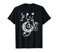 Gatto Jazz Suona Sassofono Pianoforte E Chiave di Violino Maglietta