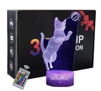 Gatto Lampada 3D Luce Notturna Bambini LED Illusione Ottica Lampade, 16 Cambia Colore con Telecomando Touch, Regali di Compleanno per Ragazzi e Ragazze