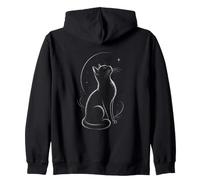Gatto Luna Stelle Linea Arte Felpa con Cappuccio