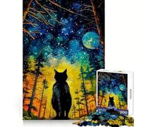 Gatto Lunedì Notte Animale 1000 Pezzi Puzzle per Adolescenti Chiarezza Mentale Piacere Rilassante Incastro Perfetto Sorpresa Festiva (50x75cm)