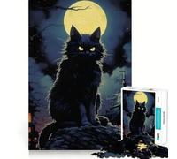 Gatto lupo mannaro alla luna piena Puzzle da 1000 pezzi Gioco di concentrazione Artigianato di taglio esperto Hobby affascinante per i momenti di svago (38x52cm)