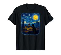 Gatto, Madrid, Cielo Stellato, Notte, Orizzonte, con, Spagnolo, Città, luci Maglietta