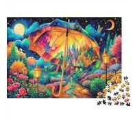 Gatto magico - Carta spessa e resistente - Ombrello arcobaleno nel giardino di notte - Puzzle - Regalo di compleanno regalabile - 70x50cm/1000 pezzi