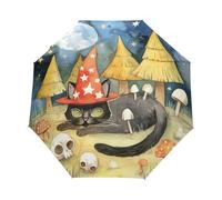 Gatto Magico Di Halloween, Animale Domestico Ombrello Pieghevole Automatico Ombrelli Antivento Protezione UV da Viaggio per Bambini Ragazzi Ragazze