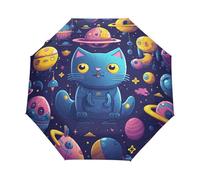 Gatto Magico Doodle Spazio Cartone Animato Ombrello Pieghevole Automatico Ombrelli Antivento Protezione UV da Viaggio per Bambini Ragazzi Ragazze