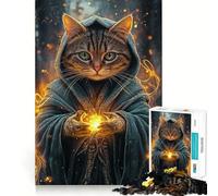 Gatto mago con puzzle magici per adulti,1000 pezzi,gioco stimolante per la mente,taglio preciso,allineamento perfetto,attività di condivisione per i propri cari (50x75cm)