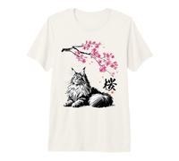 Gatto Maine Coon in Stile Giapponese - Sakura Cherry Blossom Maglietta Premium