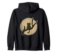 Gatto Marrone Che Guarda la Luna Halloween Felpa con Cappuccio