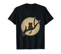 Gatto Marrone Che Guarda la Luna Halloween Maglietta