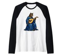 Gatto Medievale Bardo Che Suona liuto manoscritto Arte Maglia con Maniche Raglan