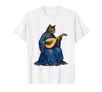 Gatto Medievale Bardo Che Suona liuto manoscritto Arte Maglietta