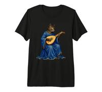 Gatto Medievale Bardo Che Suona liuto manoscritto Arte Maglietta Premium