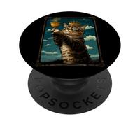 Gatto Medievale In Cornice Art Golden Crown Cat Lover PopSockets PopGrip Adesivo