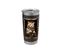 Gatto Medievale In Cornice Art Golden King Crown Cat Lover Bicchiere termico in acciaio inox doppia parete