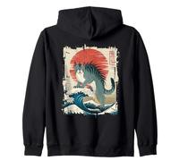Gatto Mostro sulle Onde 猫のジラ Anime Giapponese Fantasia Felpa con Cappuccio