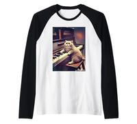 Gatto Musicale pianista in Scena d'Epoca Maglia con Maniche Raglan